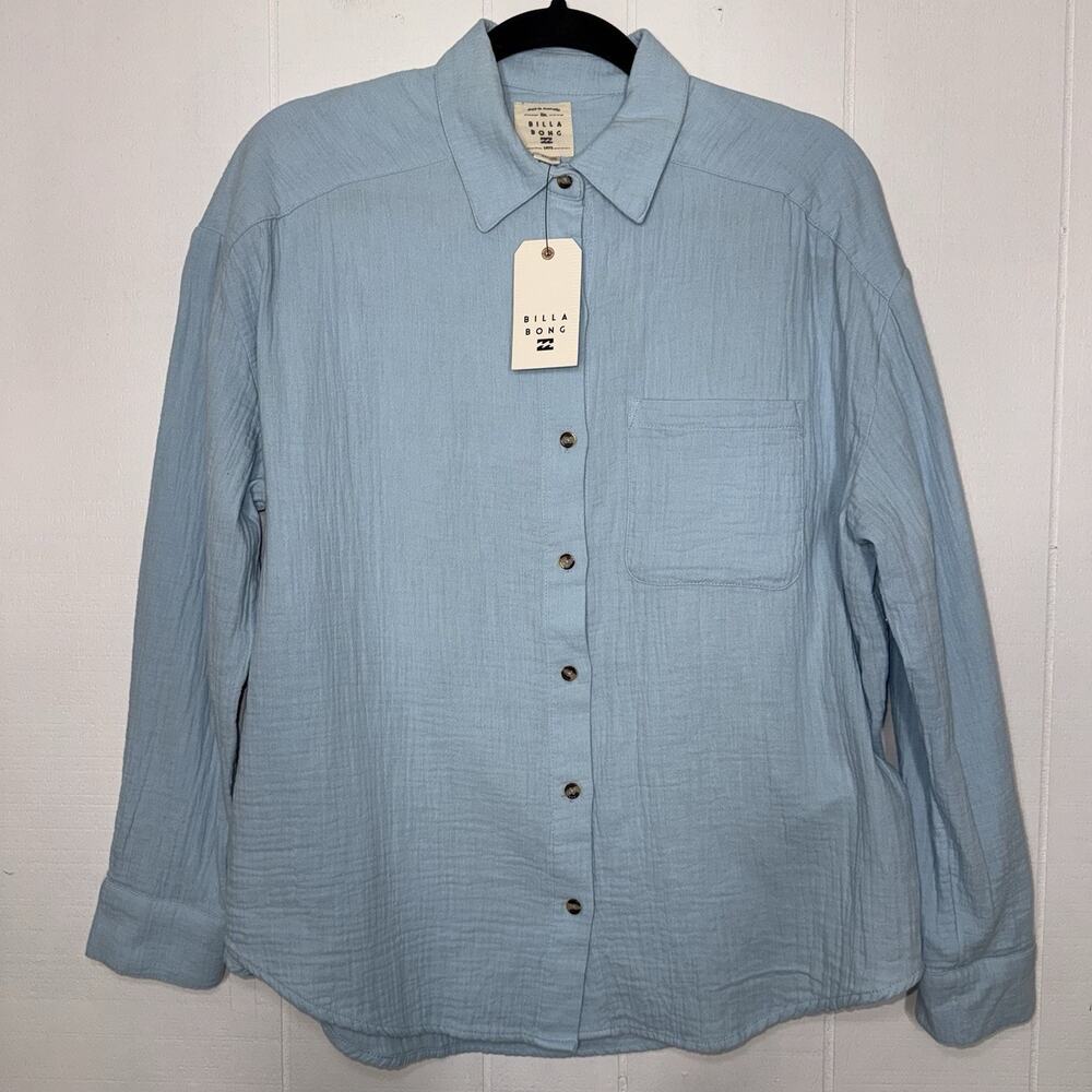 Billabong Women’s Wanderer Solid Long Sleeve Woven Gauze Top Blue Size S NWT